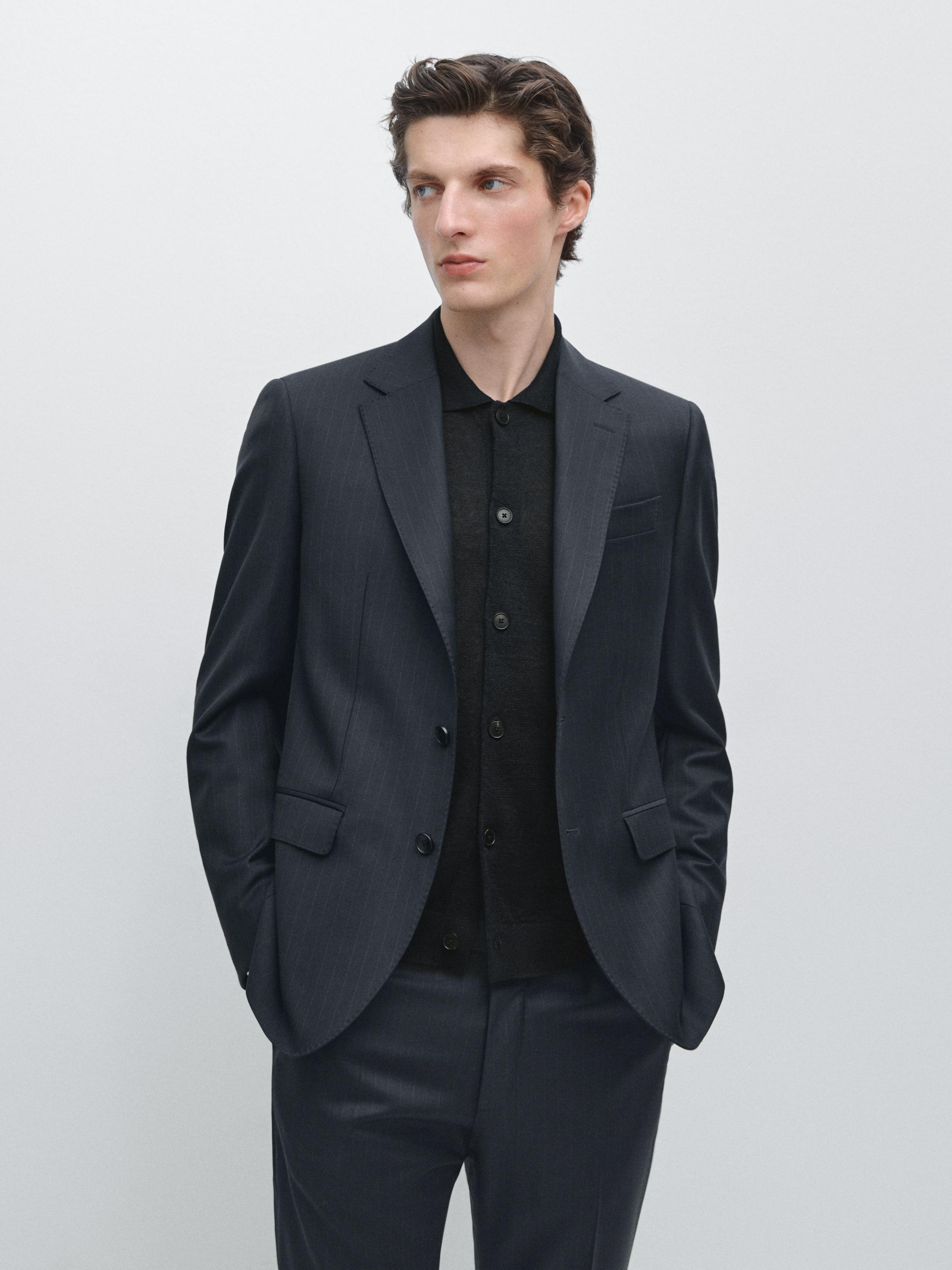 100% cool wool striped suit blazer